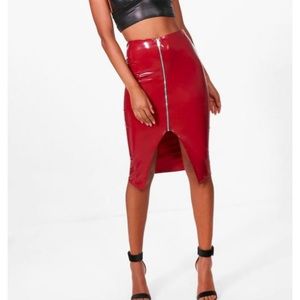 BooHoo Vinyl Zip Midi Skirt
